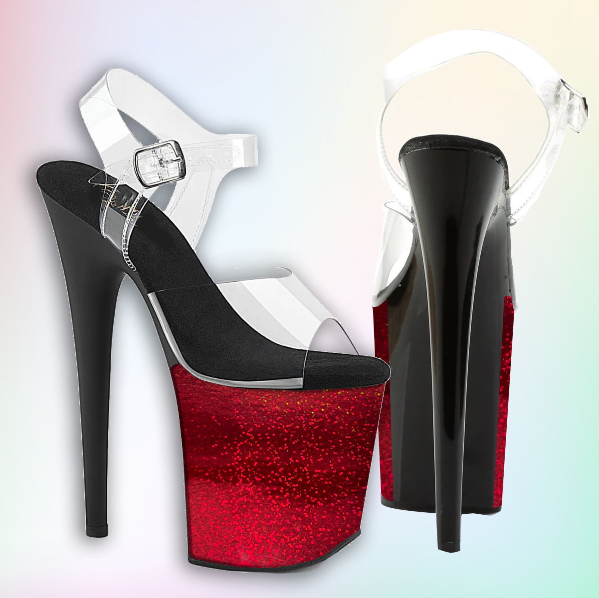 Cherry Red Holographic GlitterWrap For Pleaser Heels